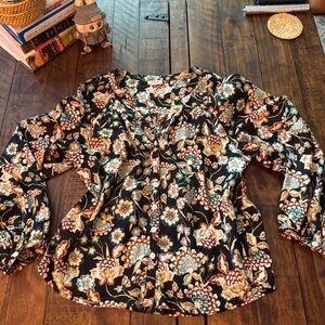 a.n.a Black Floral Button-Front Blouse